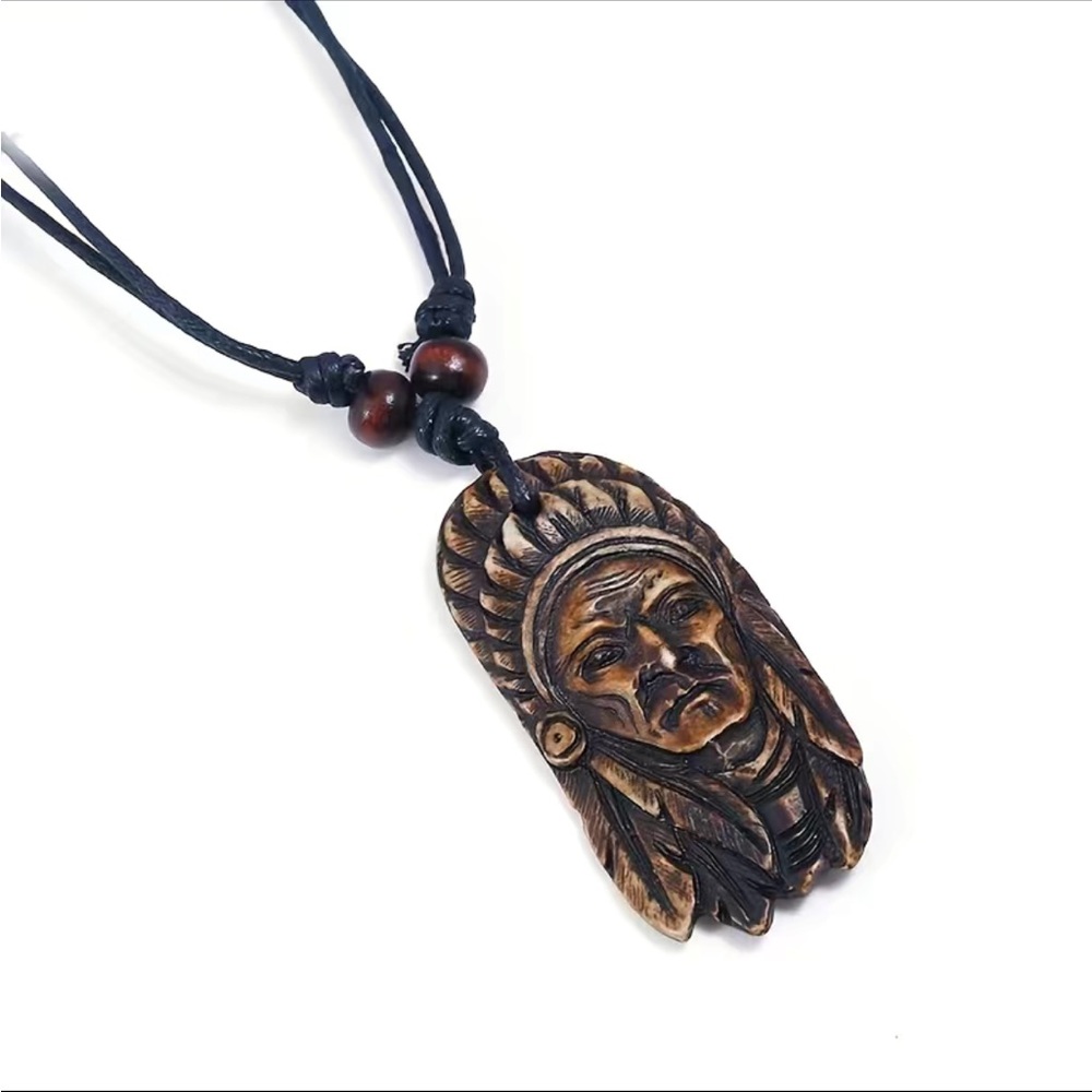 Native American Man Head Pendant Necklace